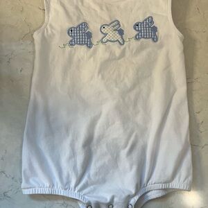 Charming White and Blue Bunny Bodysuit